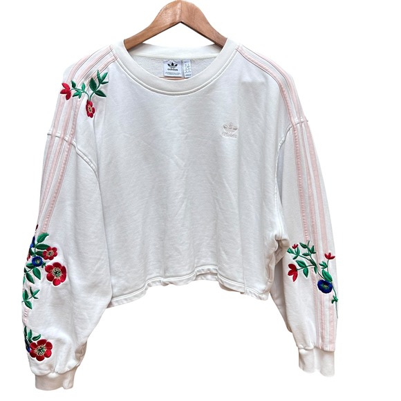 Adidas‎ Floral Embroidered Sweatshirt Cropped Boho Streetwear Medium - Picture 3 of 7